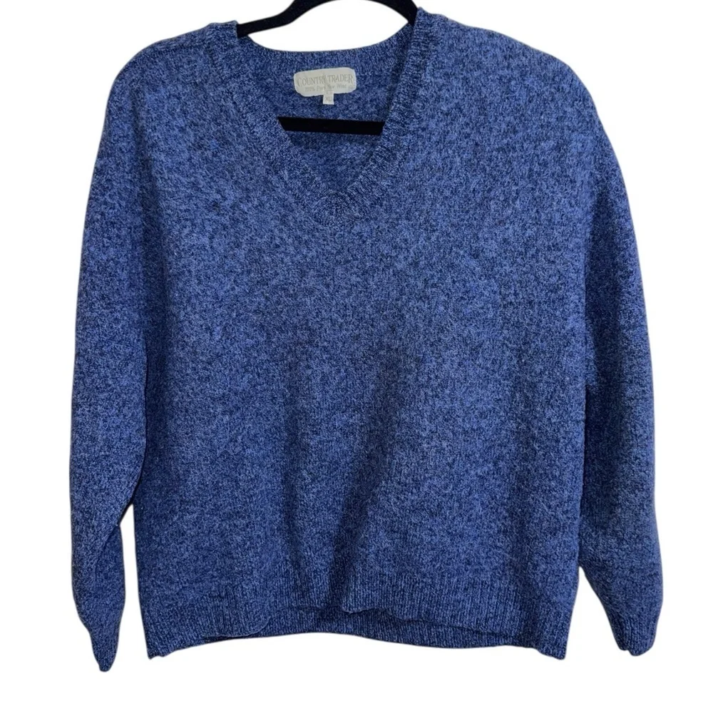 Country Trader 100% Wool Blue V-Neck Sweater XL